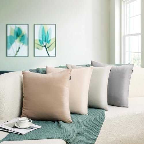 41Nej2vYg1L._AC_.jpg WEMEON Neutral Throw Pillow Covers 18x18 Inch Set of 4,Modern Solid Color Square - Image 1