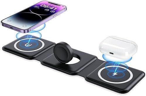 41klmHGVTXL._AC_.jpg Wireless Charger, Magnetic Foldable 3 in 1 Mag-Safe Charger, Fast Travel - Image 1