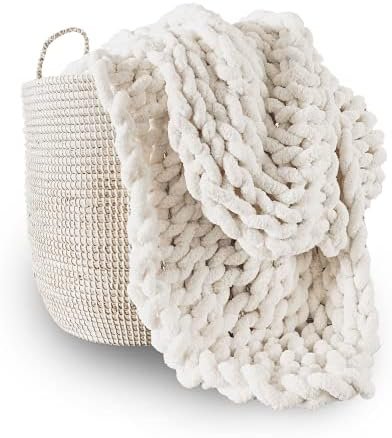 Adyrescia Chunky Knit Blanket Throw | 100% Hand Knit with Jumbo Chenille Yarn