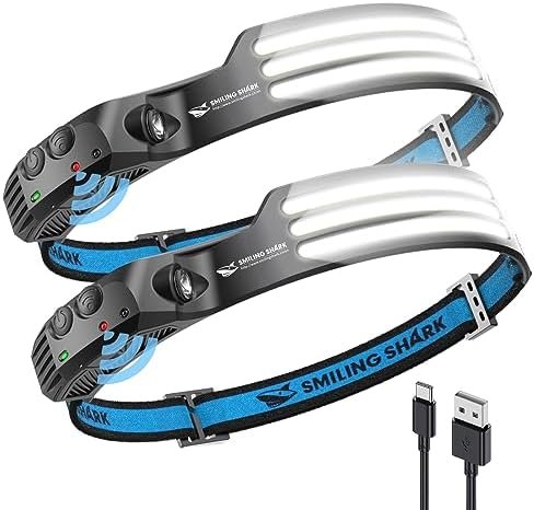 Smiling Shark LED Rechargeable Headlamp, 230°Wide Angle 2 Pack 3*White Light