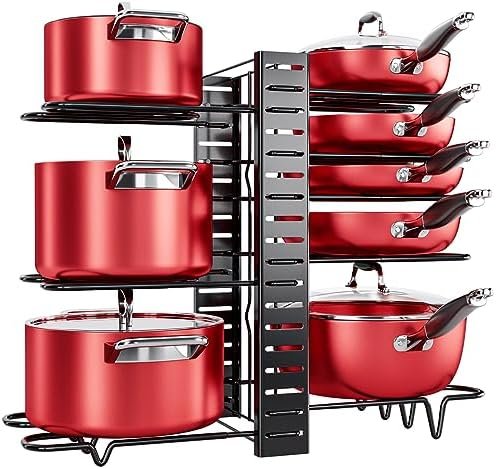 MUDEELA Pots and Pans Organizer for Cabinet 8-Tier Pan Organizer Rack
