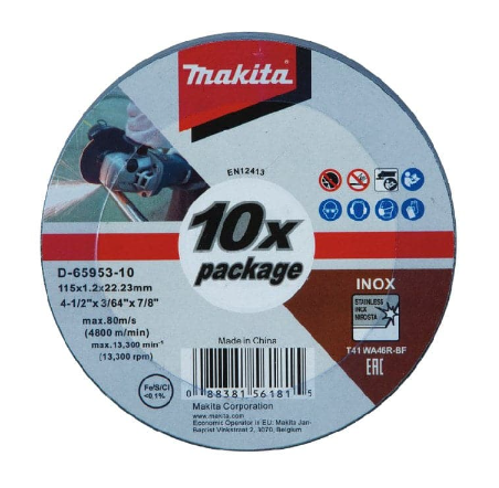 Makita D-65953-10 10 Piece 115mm (4-1/2") x 1.2mm INOX Stainless Steel Thin Cut-Off Wheel