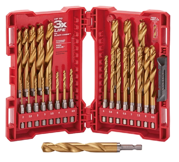 Milwaukee 48894861 25 Piece Metric Shockwave Red Helix Titanium HSS Drill Bit Set